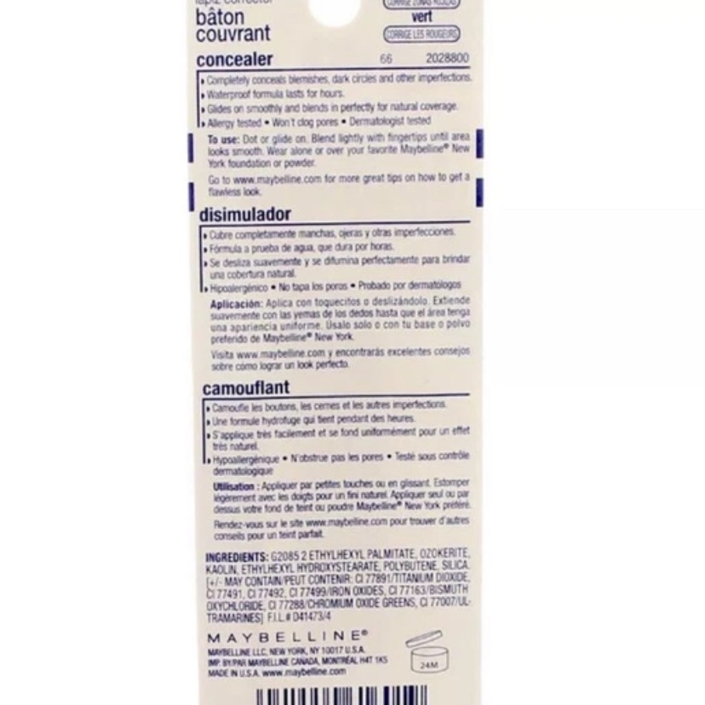 Maybelline Cover Stick Corrector Concealer, Green 195, 0.16 oz Lot of 2. - Picture 2 of 2